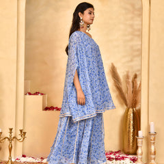 Neel Blue Floral Sharara Set