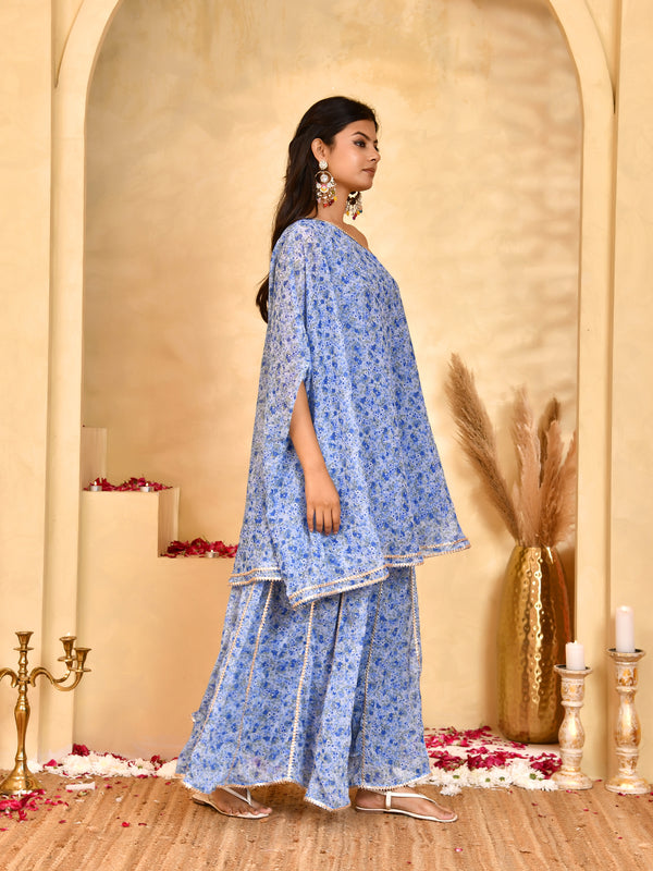 Neel Blue Floral Sharara Set
