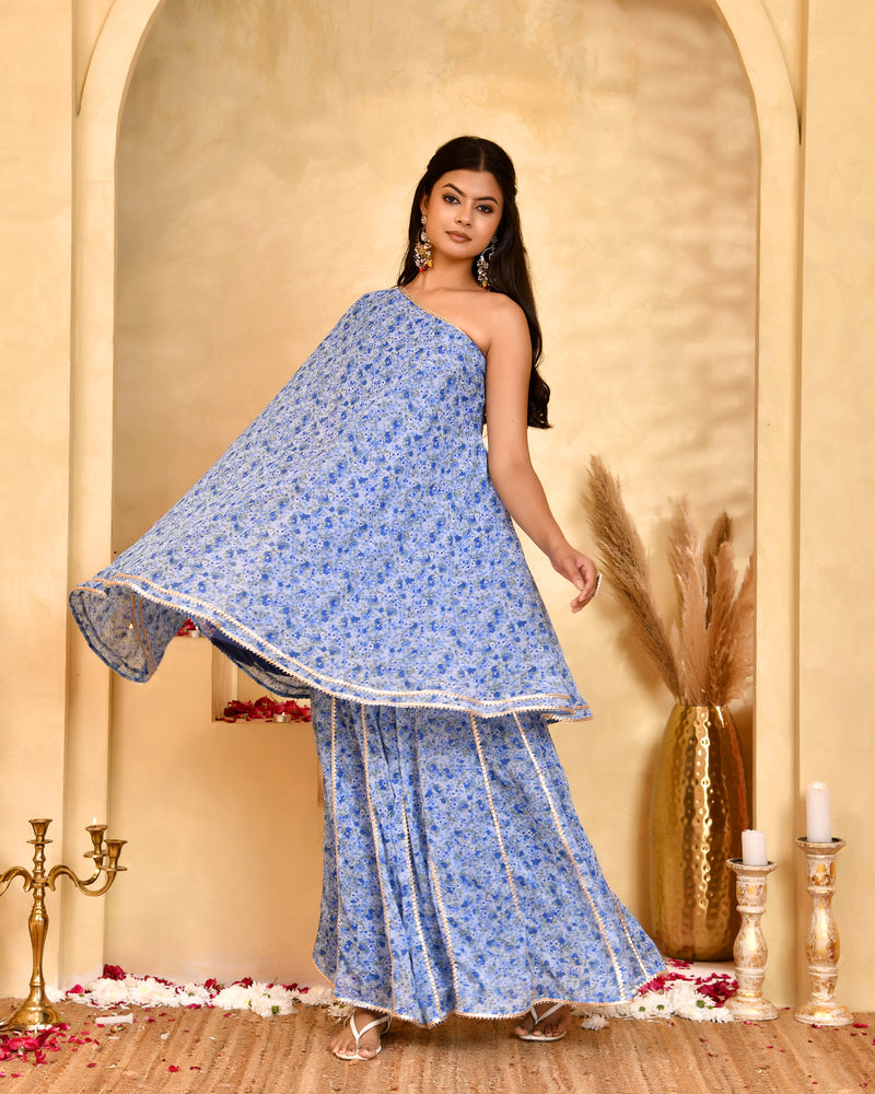 Neel Blue Floral Sharara Set