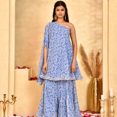 Neel Blue Floral Sharara Set