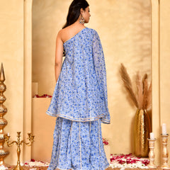 Neel Blue Floral Sharara Set