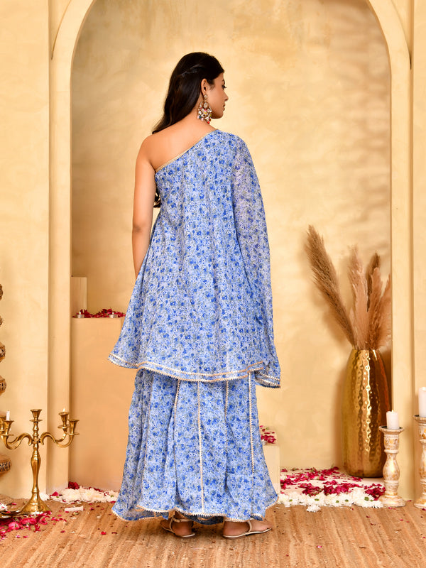 Neel Blue Floral Sharara Set