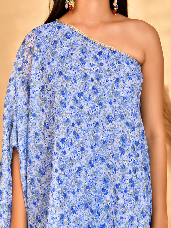 Neel Blue Floral Sharara Set