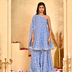 Neel Blue Floral Sharara Set