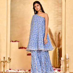 Neel Blue Floral Sharara Set