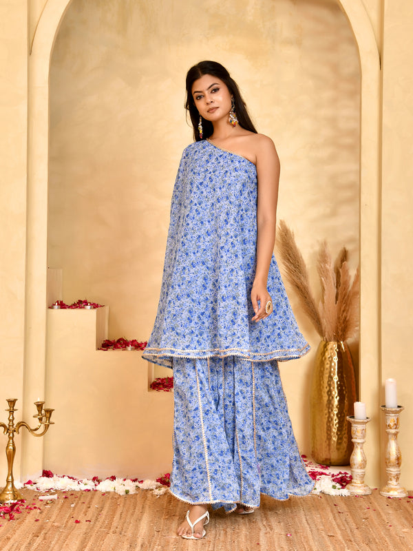 Neel Blue Floral Sharara Set