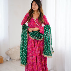 Magenta Bandhani Angrakha Anarkali Set