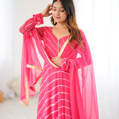 Leheriya Chiffon Anarkali Set with Dupatta