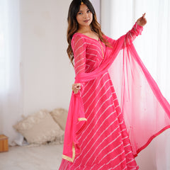 Leheriya Chiffon Anarkali Set with Dupatta