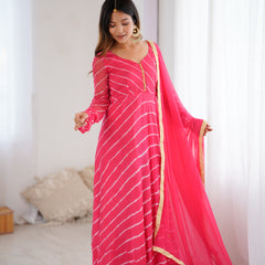 Leheriya Chiffon Anarkali Set with Dupatta