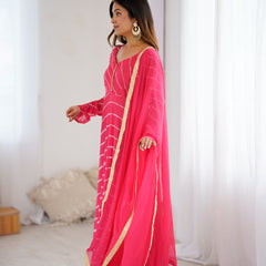 Leheriya Chiffon Anarkali Set with Dupatta