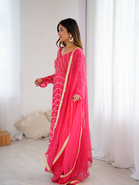 Leheriya Chiffon Anarkali Set with Dupatta