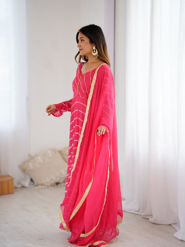 Leheriya Chiffon Anarkali Set with Dupatta