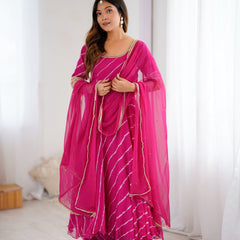 Persian Rose Leheriya Anarkali Palazzo Set