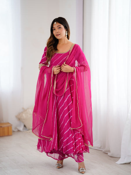 Persian Rose Leheriya Anarkali Palazzo Set