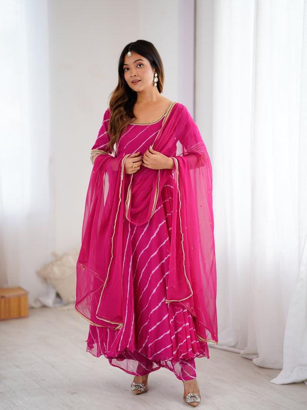 Persian Rose Leheriya Anarkali Palazzo Set
