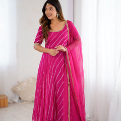 Persian Rose Leheriya Anarkali Palazzo Set