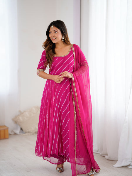 Persian Rose Leheriya Anarkali Palazzo Set