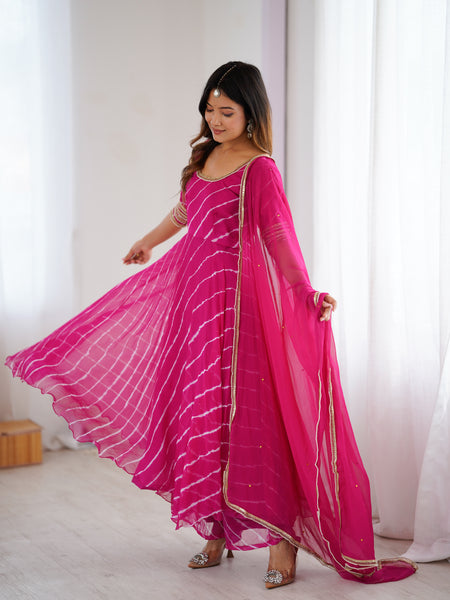 Persian Rose Leheriya Anarkali Palazzo Set