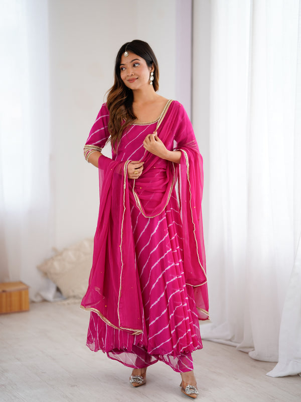 Persian Rose Leheriya Anarkali Palazzo Set