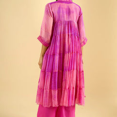 Fuchsia Pink Tiered Cotton Kurta Set with Palazzo