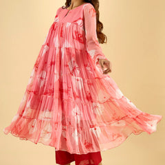 Blush Pink Printed Tiered Cotton Kurta Set with Palazzo