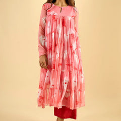 Blush Pink Printed Tiered Cotton Kurta Set with Palazzo