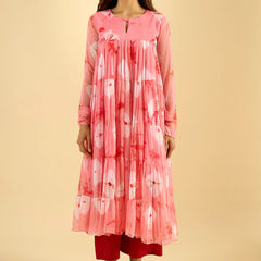 Blush Pink Printed Tiered Cotton Kurta Set with Palazzo