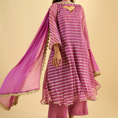 Gulabi Leheriya Kurta Set