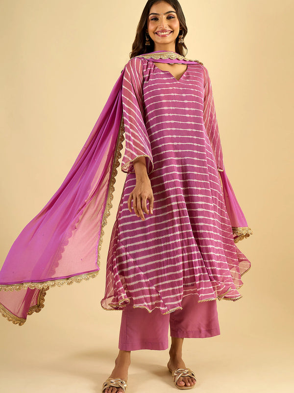 Gulabi Leheriya Kurta Set