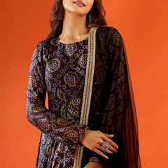 Black Ethnic Printed Flared Anarkali Set with Dupatta