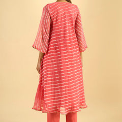 Coral Pink Striped Anarkali Kurta Set with Dupatta