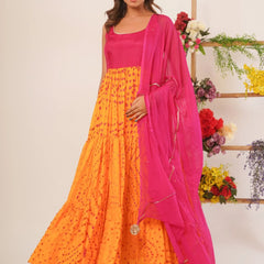 Yellow & magenta anarkali set
