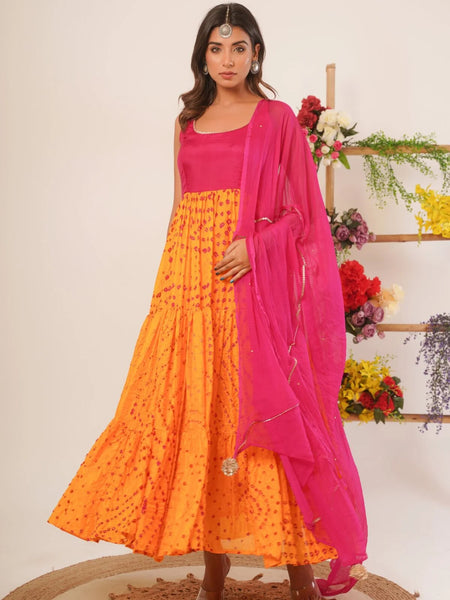 Yellow & magenta anarkali set