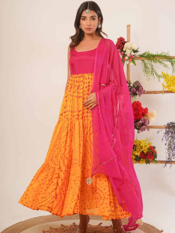 Yellow & magenta anarkali set