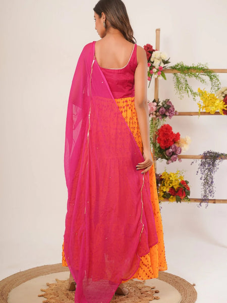 Yellow & magenta anarkali set