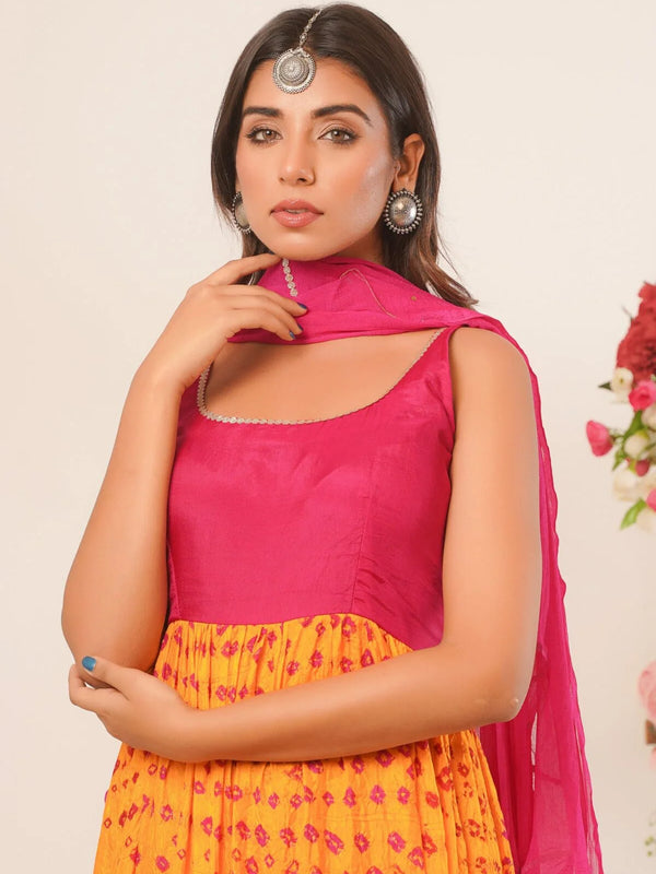 Yellow & magenta anarkali set