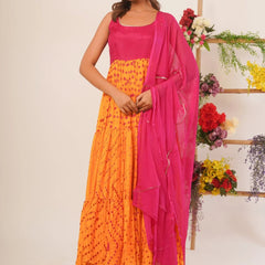 Yellow & magenta anarkali set