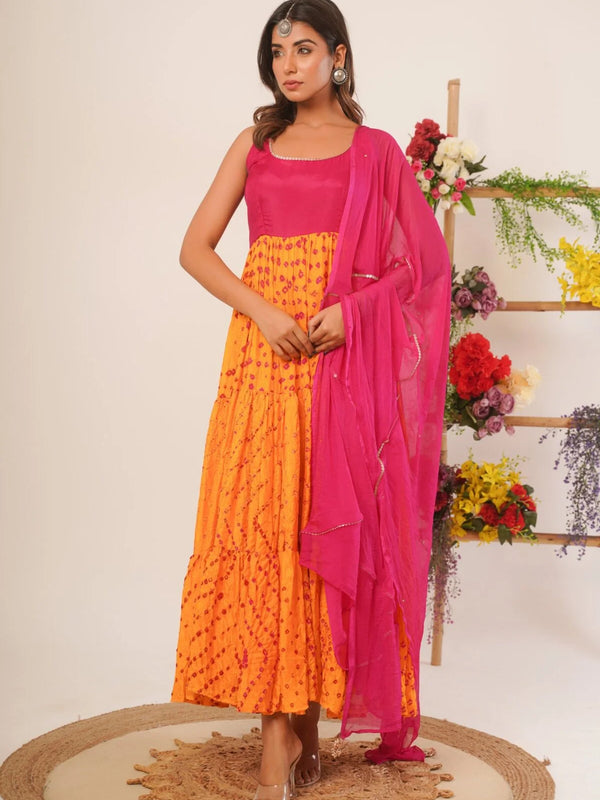 Yellow & magenta anarkali set