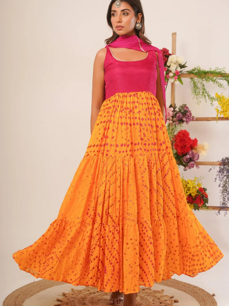 Yellow & magenta anarkali set