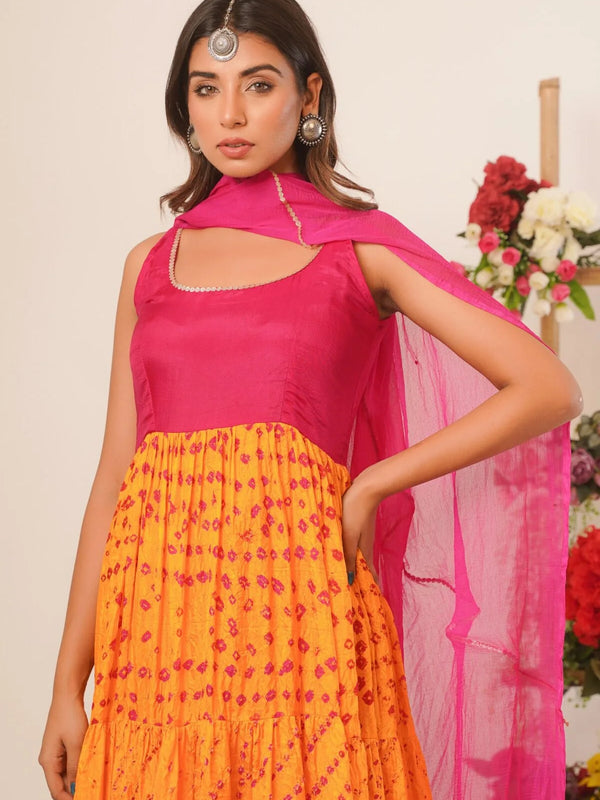 Yellow & magenta anarkali set