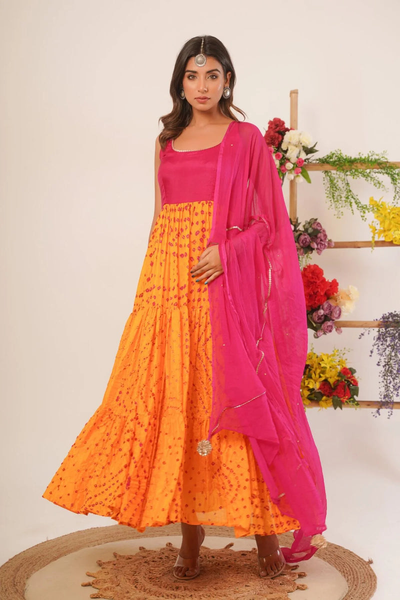 Yellow & magenta anarkali set
