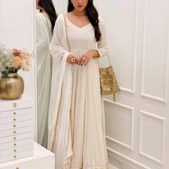 White Chikankari Anarkali set (SET OF 2)