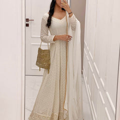White Chikankari Anarkali set (SET OF 2)
