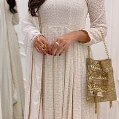White Chikankari Anarkali set (SET OF 2)