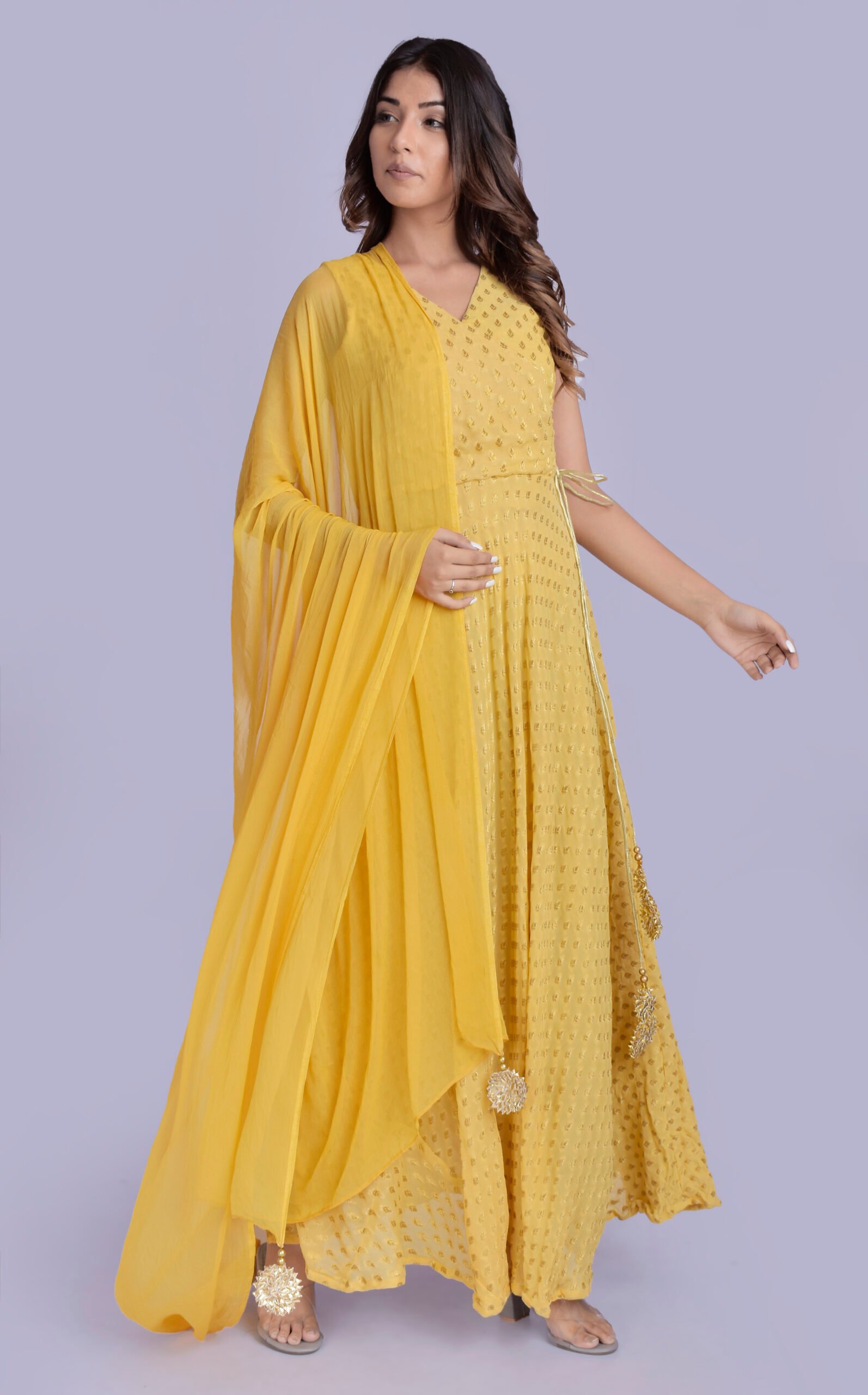 GOLDEN ANGRAKHA ANARKALI WITH DUPATTA