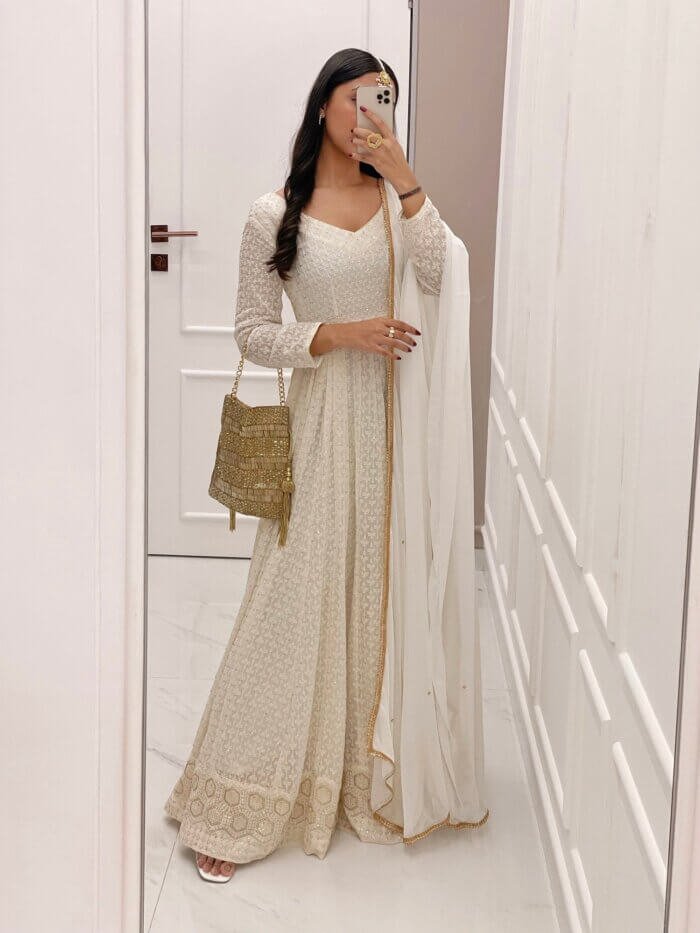 White Chikankari Anarkali set (SET OF 2) - Image 2