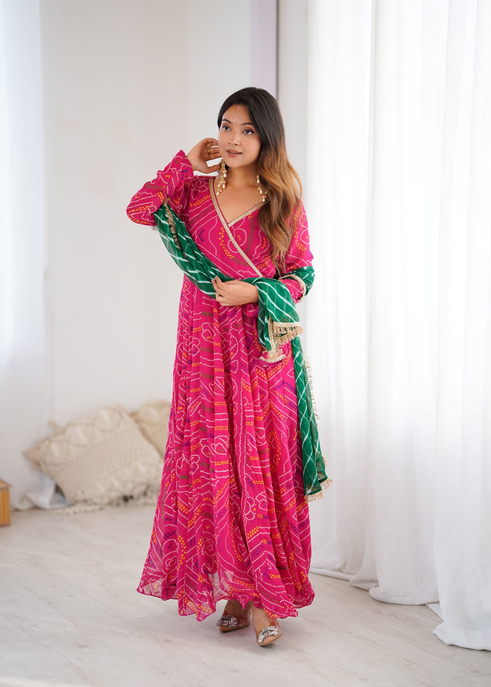 Gulabi Leheriya Georgette Anarkali Set with Chiffon Dupatta - Image 7