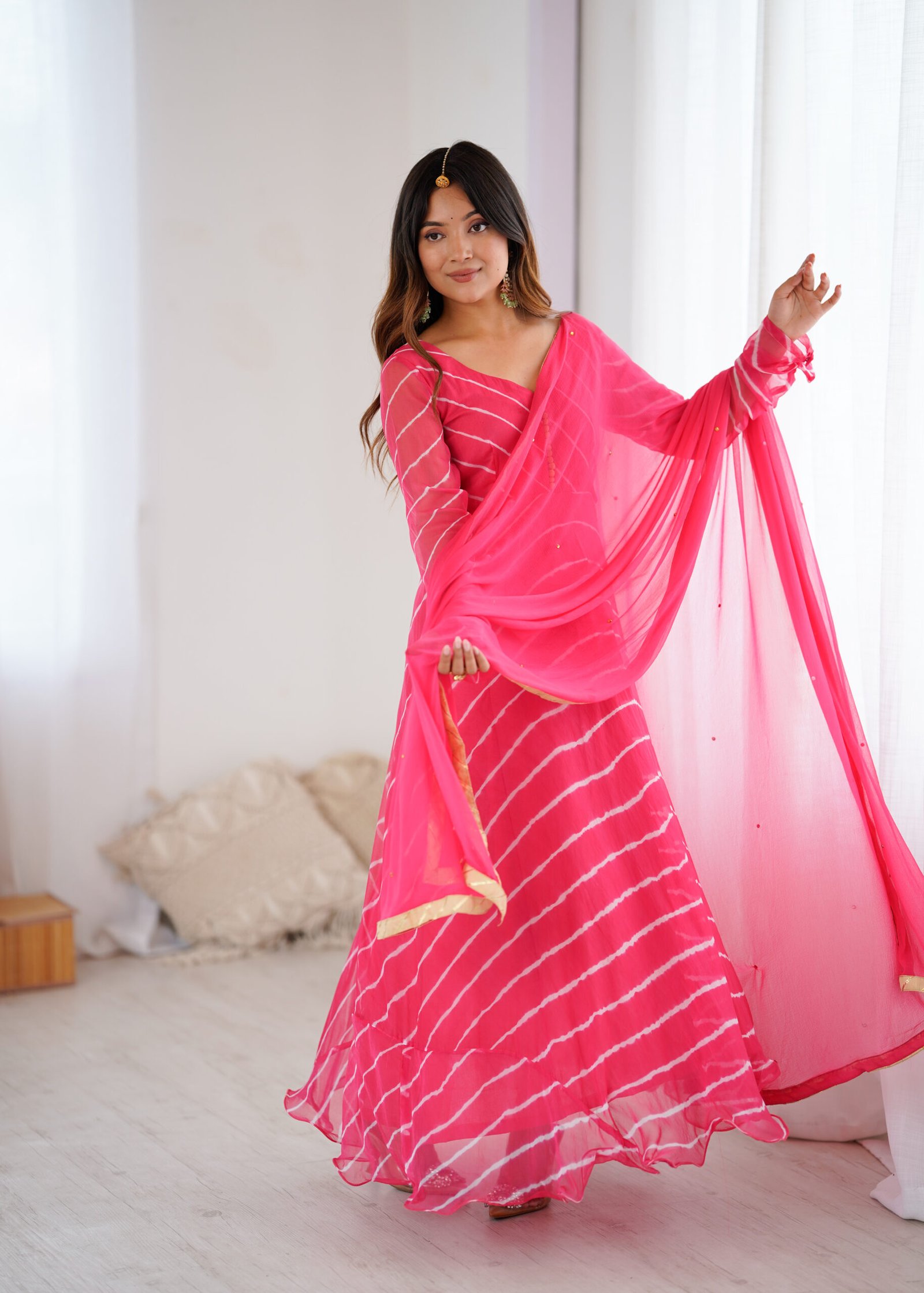 Rani Leheriya Pink Georgette Anarkali Set with Chiffon Dupatta - Image 5