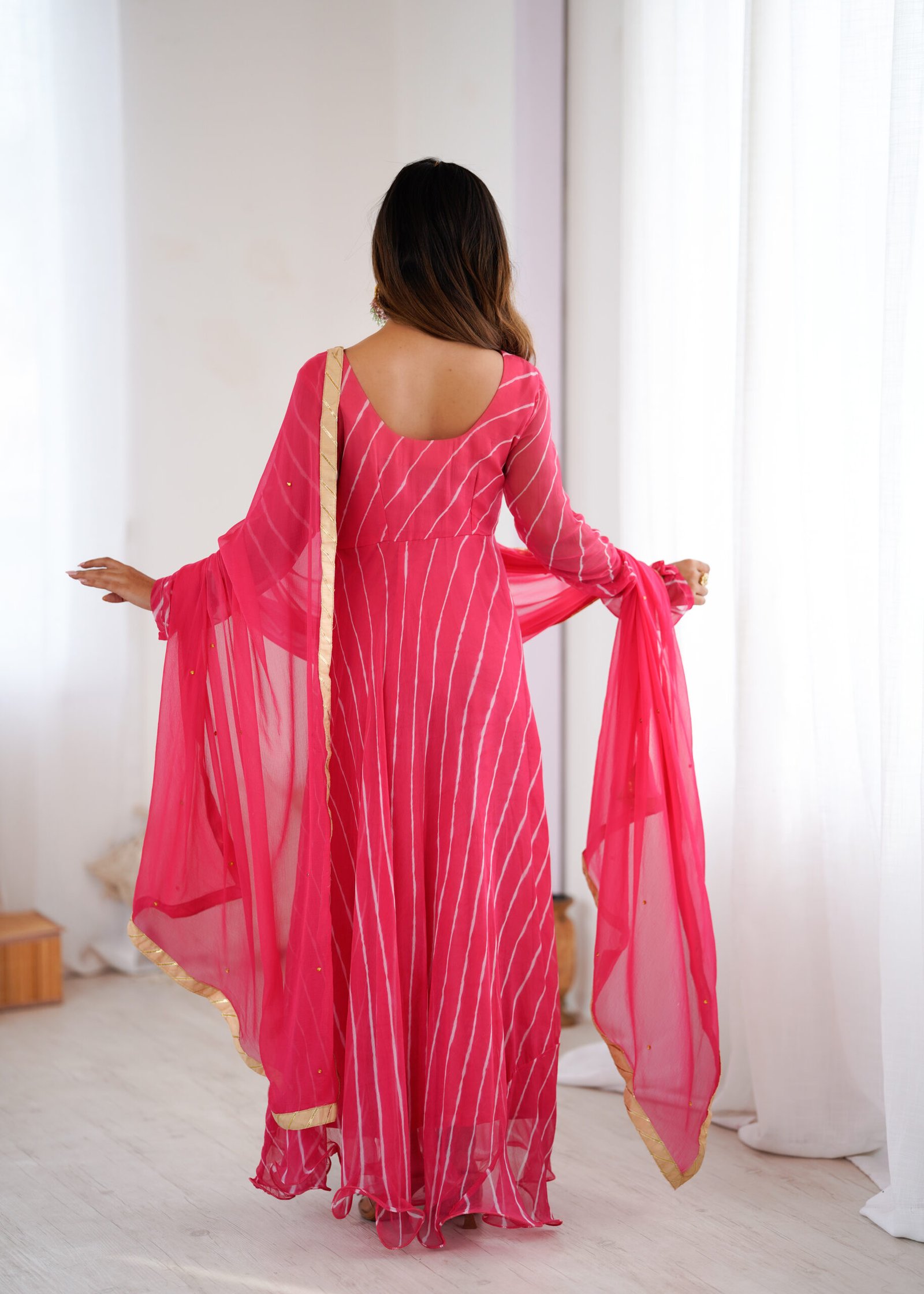 Rani Leheriya Pink Georgette Anarkali Set with Chiffon Dupatta - Image 8